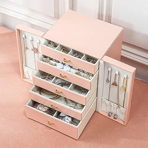 Aosifiel Jewelry Boxes Organizers/Case Large Stand Up With 5 Drawers Gift For Women Teen Girls Kids Big Jewelry Case/Holder Faux Leather Jewelry Storage/Chest For Necklaces,Earring,Ring,Watch #TOP2