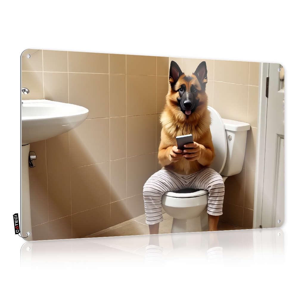 Fzfn Men's Colour Chic Decoration, Bedroom Accessories Ideas A Dog In Pajamas Sitting On A Toilet Using A Smartphone. | Farmhouse Entryway Decor(20X30cm)