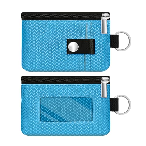 Image of Minimalist RFID Blocking Small Wallet with ID Window,WaterResistant Zip Id Case Wallet with Lanyard Keychain for Cards,Cash,Travel,Women,Men (Lake Blue)