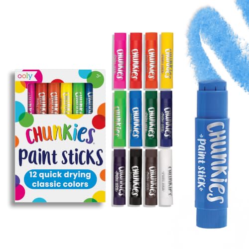 Ooly Chunkies Easy Grip Tempera Paint Sticks for Kids Set of 12 - Classic