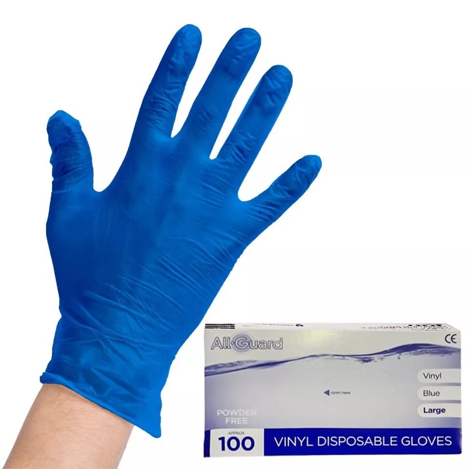 Venuscello 300 x Small Vinyl Disposable Gloves Blue - Powder Free & Latex Free – Strong & Durable Plastic Gloves for Food Prep, Tattoo, Hairdressing & Medical Use – Non-Sterile & Ambidextrous