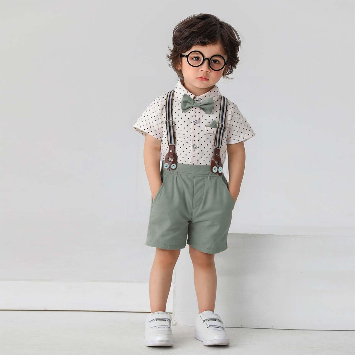 Baby Boys Shorts Sets,Infant Shirt + Shorts + Bow Tie + Suspenders,Toddler Summer Gentleman Outfits - Image 2