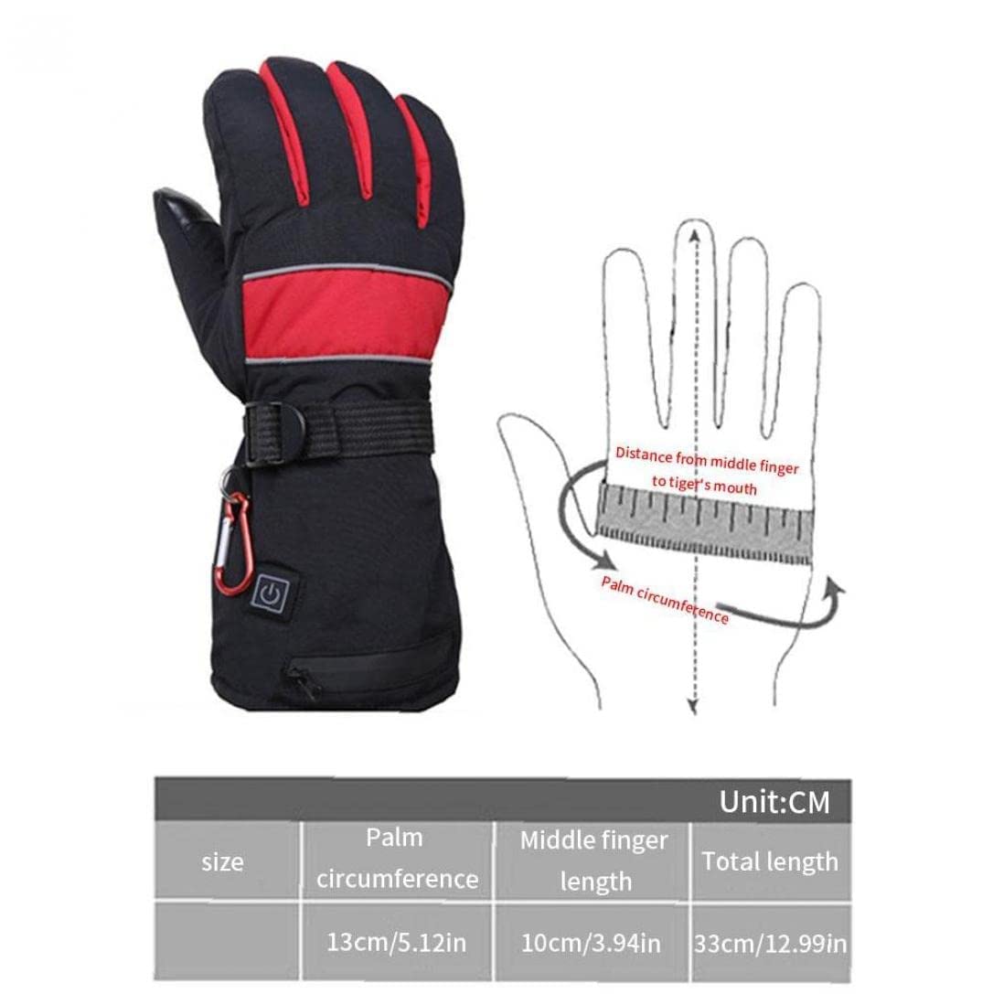 CHEWYNP Guanti da Sci riscaldati Guanti riscaldati Caldi Guanti Touch Screen Ricaricabili con Dita Intere con Caricabatterie Batteria per Sci Invernale Pattinaggio Neve Campeggio Escursion