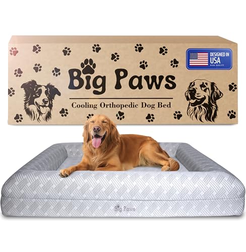 Big Paws Cooling Orthopedic Dog Bed for XL & Senior Dogs + Enclosed Support, High-Density Memory Foam, Waterproof Liners, Washable Cover