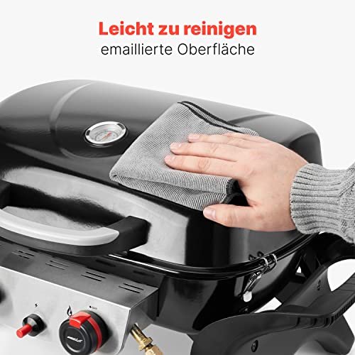Foto von ProfiCook Gasgrill mit 2 Edelstahlbrennern | Tischgrill inkl. Gasdruckminderer & Gasschlauch | Grill mit Stabiler Metallhaube & Temperaturanzeige | Gasgrill klein für Balkon & Camping | PC GG 1261