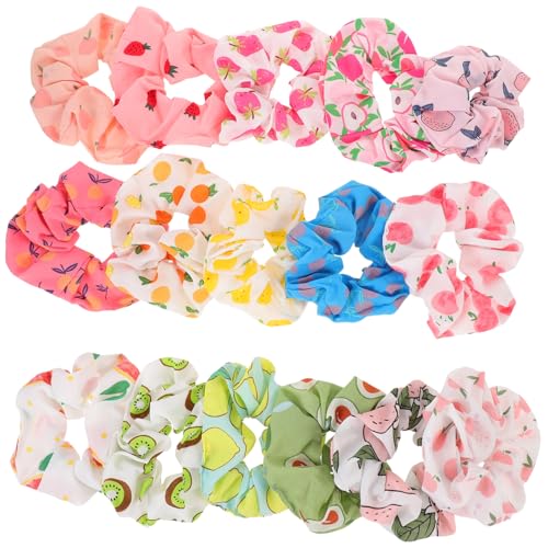 Ipetboom 16 Piezas Coletero con estampado de frutas neto pinzas para el cabello para ondulado scrunchies hair band accesorios para el cabello para niñas lazos para el cabello tela