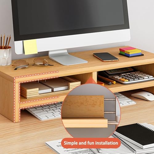 Image of Wooden Monitor Stand Riser with Storage Compartment and Lockable Storage Drawer Stand | Adjustable Desktop Organizer for Computer, Flax, Laptop & Printer (Monitor Stand (wood) 6 Box)