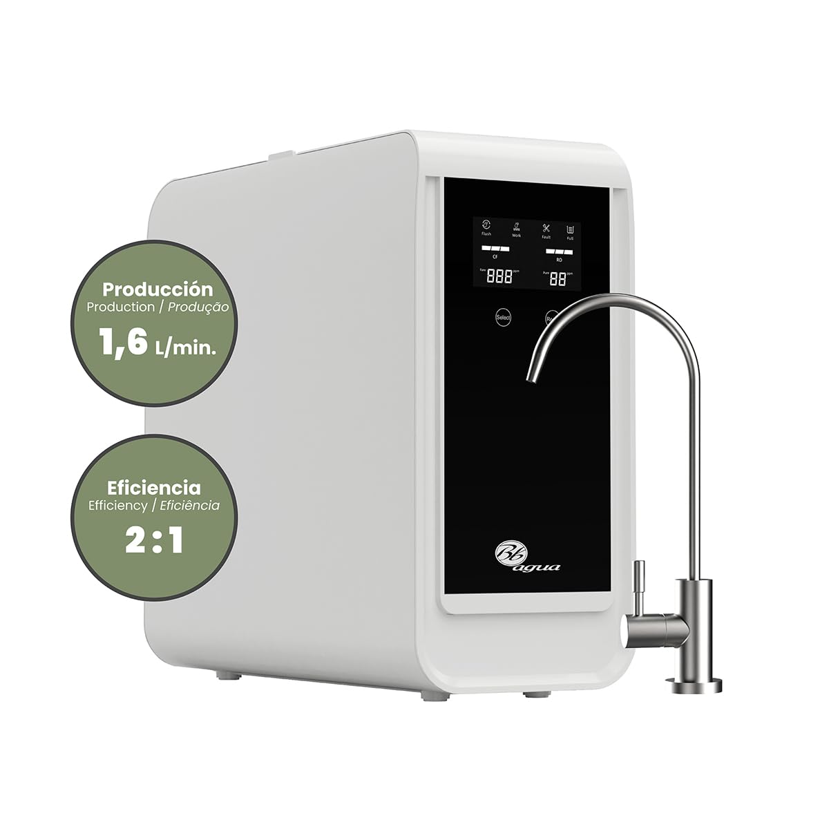 Sistema de Ósmosis Inversa Bajo Fregadero BBAGUA Home Direct Flow 600 – Sin Depósito - Flujo Directo – 1.6 L/min – Grifo y Kit Incluidos – Agua Potable Purificada