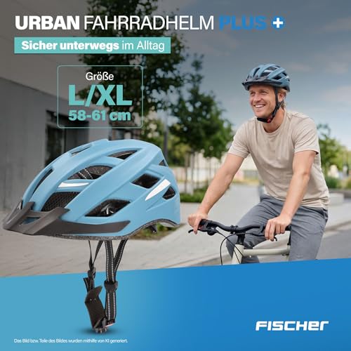 FISCHER Erwachsene Fahrradhelm, Radhelm, Cityhelm Urban Plus Chicago, L/XL, 58-61 cm, blau, mit integriertem LED-Rücklicht – Ansicht 2