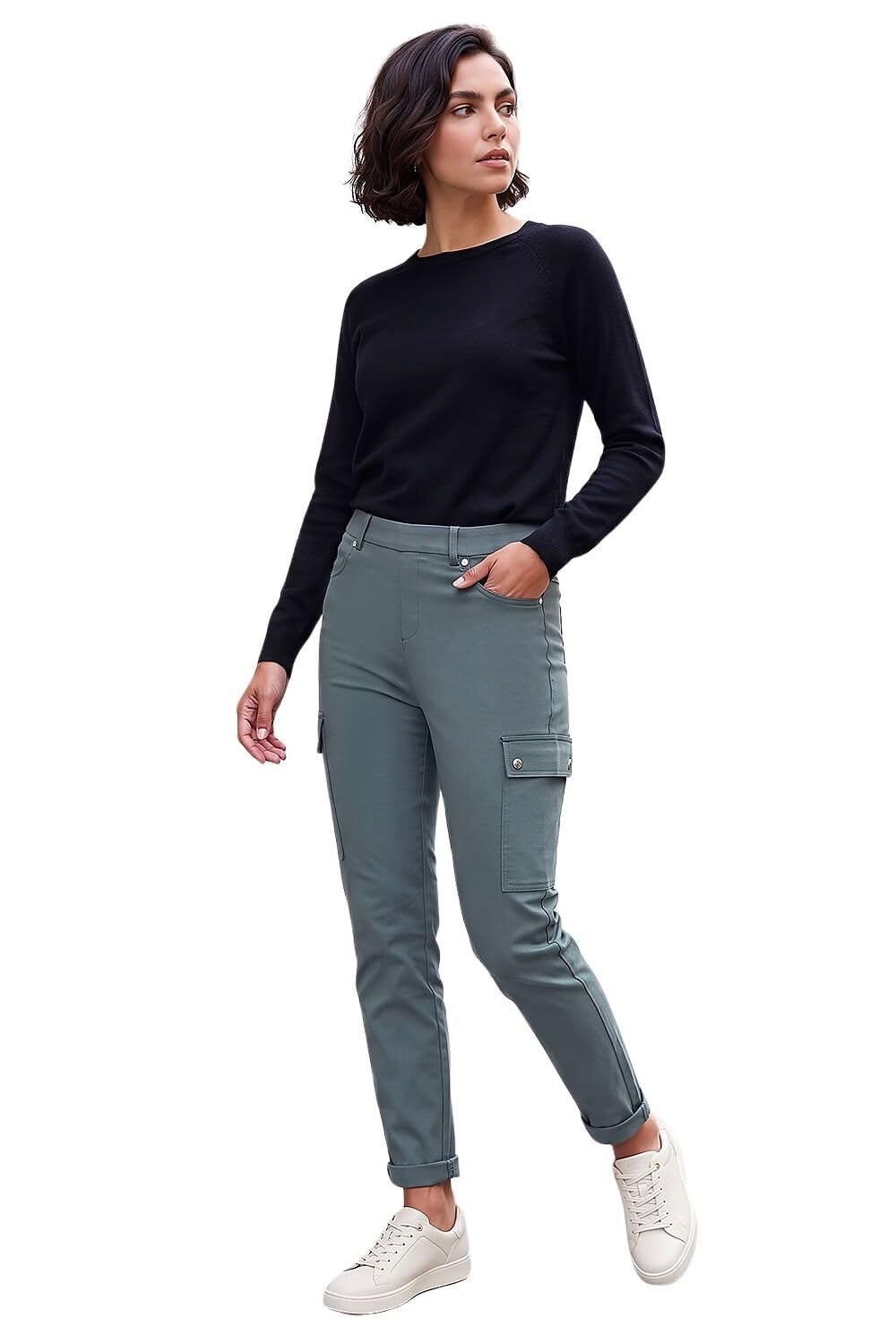 Roman Turn Up Stretch Cargo Trousers - Khaki - Size 18