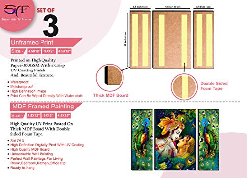 Image of SAF Set of 3 Religious Radhe Krishna with Couple Peacock UV Textured Home Decorative Gift Item Self Adeshive Painting 18 Inch X 12 Inch SANFJM01, Multicolour