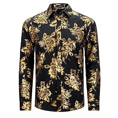 black and rose gold mens dress shirt Black Rose Foil Print Button Down Shirt main image 1