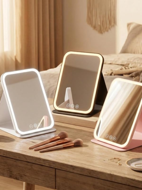 LED Makyaj Aynası Işıklı Katlanabilir Masaüstü Makyaj Aynası 3 Aydınlatma Modlu Makyaj Aynası