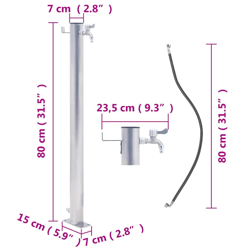 Colonna d'acqua in acciaio inox, 80 cm, rotonda, con rubinetto e supporto per tubo flessibile, per irrigazione da giardino, irrigazione a goccia, tubo da giardino e irrigazione automatica