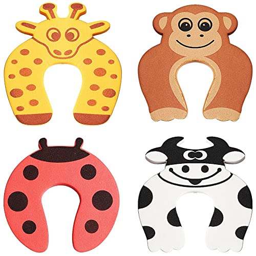 HEXONIQ Finger Pinch Guard Cartoon Animal Door Stop Soft Foam Cushion Baby Finger Protector, Prevent Finger Pinch Injuries, Slamming Door & Child, Pet from Getting Locked in Room, Random, Pack of 4