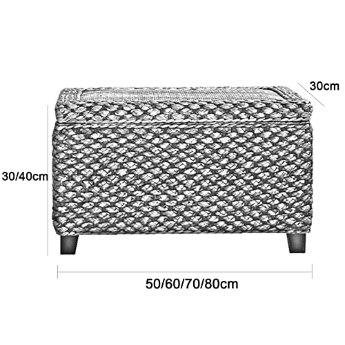 Banc de rangement en rotin tressé marron pour entrée et salon avec tabouret coffre de sécurité