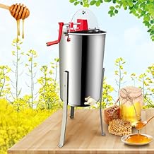 Honey Extractor, Stainless Steel Manual Beekeeping Extraction, Honeycomb Drum Spinner with Transparent Lid, Apiary Centrifuge Equipment, Honey Separator with Height Adjustable Stand 4 Frames
