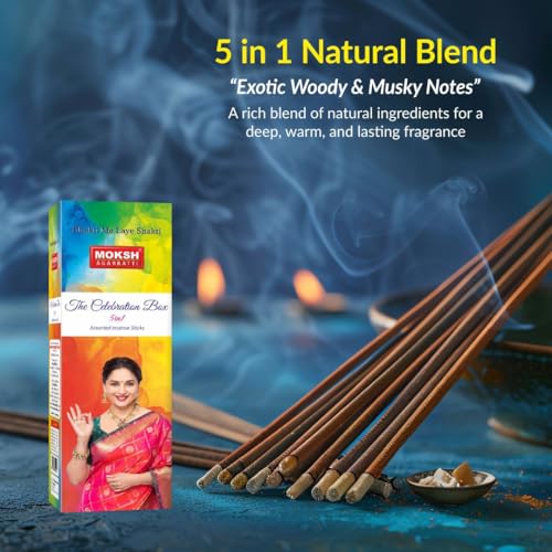 Image of Moksh Agarbatti Combo Pack of 4 - Natural Champa, Centbox, Natural Jasmine & 5-in-1 Assorted Fragrances - Made with Charcoal Powder, Sawdust, Bamboo Stick & Perfume - for Puja, Meditation & Rituals
