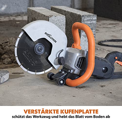 Evolution R230DCT Betonsäge Elektrische Steinsäge 2000W Steinschneidemaschine 230 mm Scheibendurchmesser Sägeblatt Diamantblatt Trennscheibe, 90 mm Schnitttiefe schneidet Mauerwerk Gehwegplatten Beton