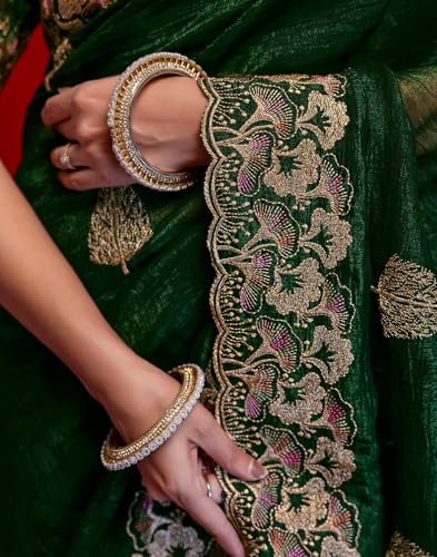 Image of SIRIL Women's Shimmer Chiffon Sequence Embroidery Saree With Unstitched Blouse Piece for Wedding and Parties