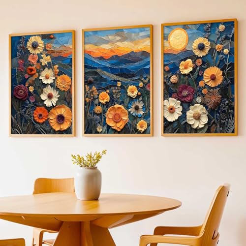 Image of kotart Abstract Floral Art Framed Painting | Big Aesthetic Flowers Vastu Framed Paintings for Living Room Bedroom Wall Decor Set Of 3 (10X13 inch)