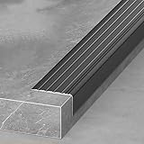 PQXQZ Cantonera Metálica para Escaleras Protector de Aluminio para Bordes de Escaleras Banda de Transición para Bordes de Escaleras Moldura Metálica para Esquinas(Black,2x4x90cm)