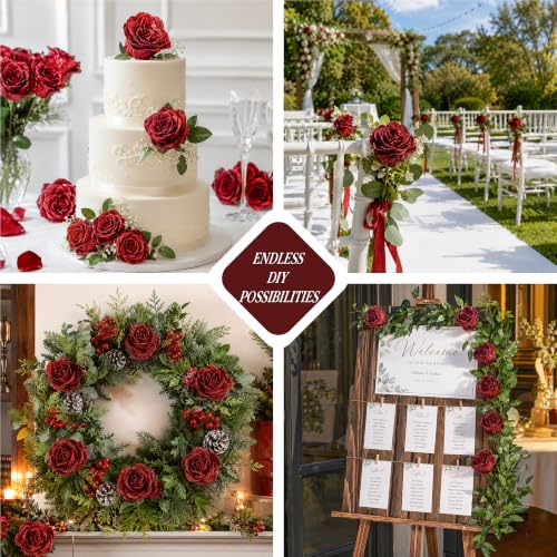 Image of 30 PCS Red Roses Artificial Flowers, Fake Glitter Roses with Stem Realistic Silk Roses for Wedding Bouquets Table Centerpieces Arrangements Baby Shower Home Decor Anniversary Birthday Gift for Her