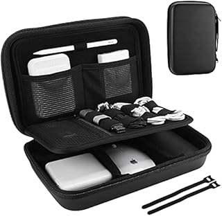 ProCase Hard Travel Electronic Organizer Case for MacBook Power Adapter Chargers Cables Power Bank Apple Magic Mouse Apple Pencil USB Flash Disk SD Card Small Portable Accessories Bag -Black
