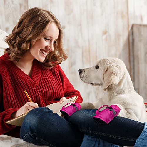 Hinzic 8Pcs Dog Boots 2 Set Waterproof Dog Shoes With Reflective Straps Dog Paw Protectors Anti-Slip Pet Supplies Accessories For Indoor Outdoor Walking Stop Scratching Medium- Pink/Black #TOP5