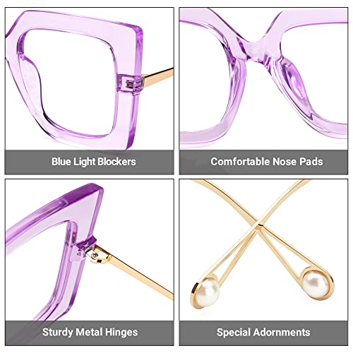Image of Zeelool Chic Oversized Thick Square Blue Light Blocking Glasses for Women Qatar ZOP01892-07 Light-Purple