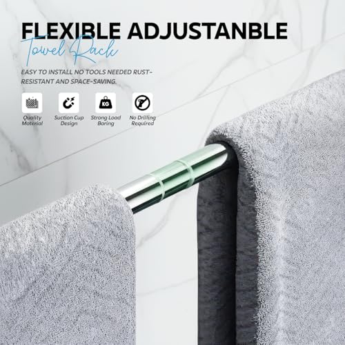 Image of Amazon Basics Suction Adjustable Towel Rod (60-112Cm) | Self Adhesive Wall Mounted Towel Holder for Bathroom | No Drill, Rustproof