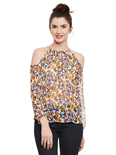 Image of Miss Chase Women's Multicoloured Floral Round Neck Full Sleeved Shoulder Cut Out Top