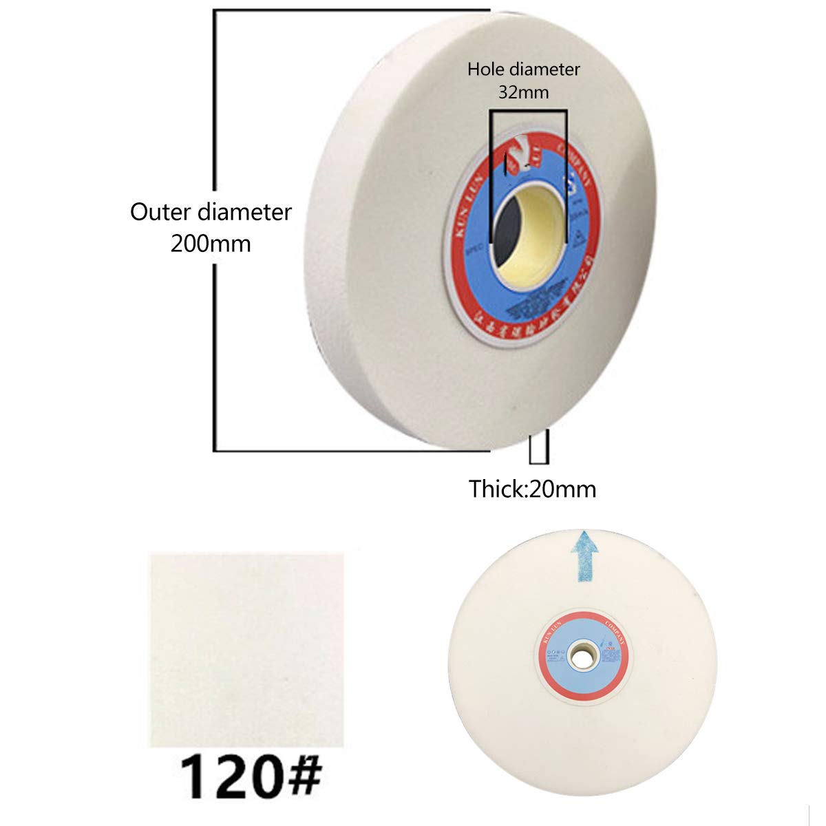 Tarcze szlifierskie, Materiał ścierny: Korund biały, Średnica zewnętrzna: 200 mm, otworu: 32, Grubość: 20(120 Grit)