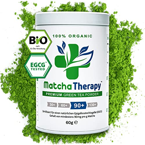 Matcha Tee - BIO Ceremonial Matcha Pulver - Grüntee aus Japan – EGCG 90+ | Labor geprüft: Mindestens 90mg/g natürliche EGCG Antioxidantien – Erste Ernte – Unterstützt Immunsystem & Energie | 60g