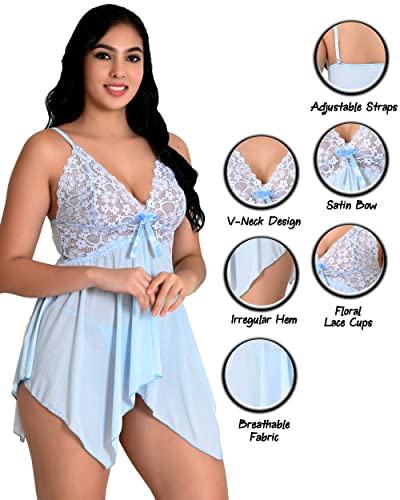 Image of Love Maker Net Above Knee Women Babydoll Floral Solid Nightwear S-3XL