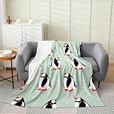 jejeloiu Kids Puffin Plush Throw Blanket, 40'x50' Puffin Bird Drawing All Season,Bed Blanket for Boys Girls Teens Bedroom Decor Polar Animal Fish Flannel Fleece Blanket Women Men Cute Animal Green