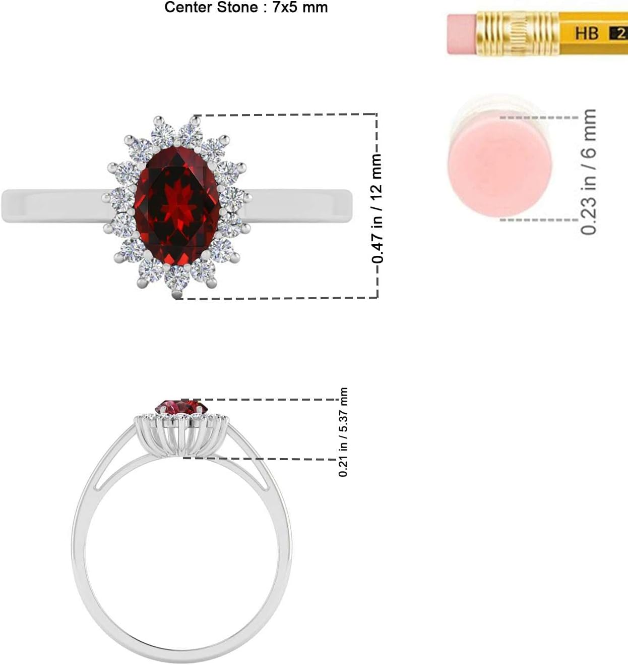 Garnet and Diamond – Solid 14K Gold or 925 Sterling Silver – January Birthstone Halo Ring for Women