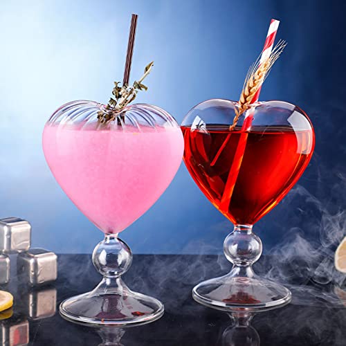 8 Oz Unique Cocktail Glasses Set of 2 Creative Heart Shaped Wine Glasses with Straw Romantic Drinking Glasses Juice Glasses for Wedding Home Bar Partys(Glossy) by MANMAOHE - Image 3