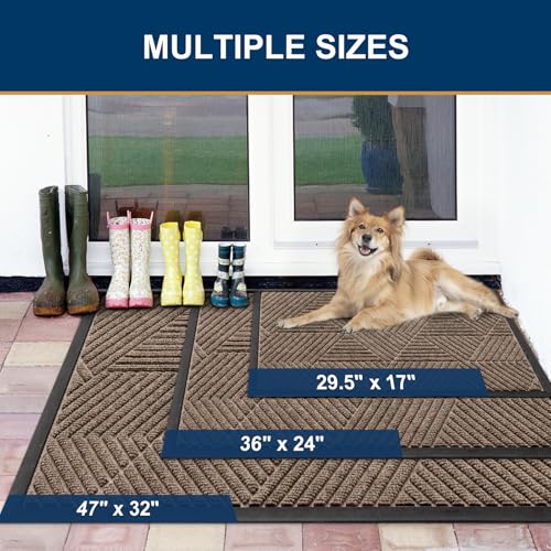Image of Smiry Front Door Mat Outside Entrance, Heavy Duty Sturdy Natural Rubber Doormat, Trap Dirt and Moisture, Easy Clean Low Profile Mats for Indoor Outdoor Entry, Irregular Triangle (59x20, Brown)
