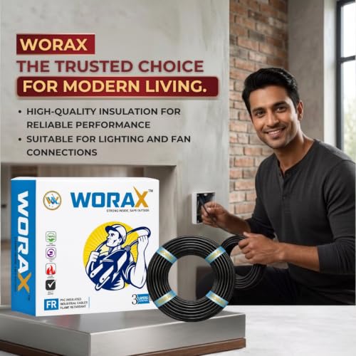 Image of WORAX 2.5 sqmm 91 Metre CCA Copper Multi Strand House Fitting FR PVC Lite Electric Wire Cable for Gauge 10 No. (Black)