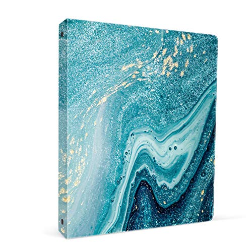 Image of 3 Ring Binder 1 Inch Ring, Fashion Design Binder for School, Home, Students, Women, Cute Custom Pattern with Hold Letter Size Interior Pockets,Blue Marble