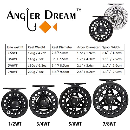 image for ANGLER DREAM Silver/Black (1/2WT 3/4WT 5/6WT 7/8WT) Fly Reel Aluminum 