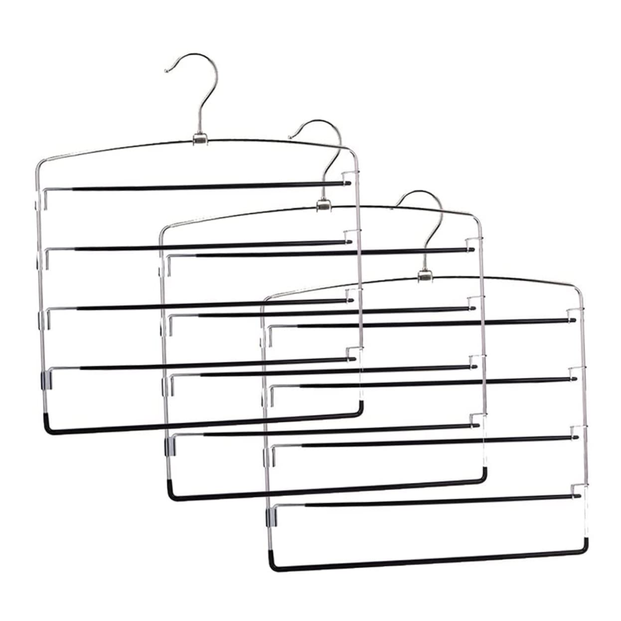 SOLUSTRE Skirt Hangers 5-Tier Metal Pants Hangers 3-Piece Set Comfortable to Hold Non-Slip Space-Saving Tidy Your Closet