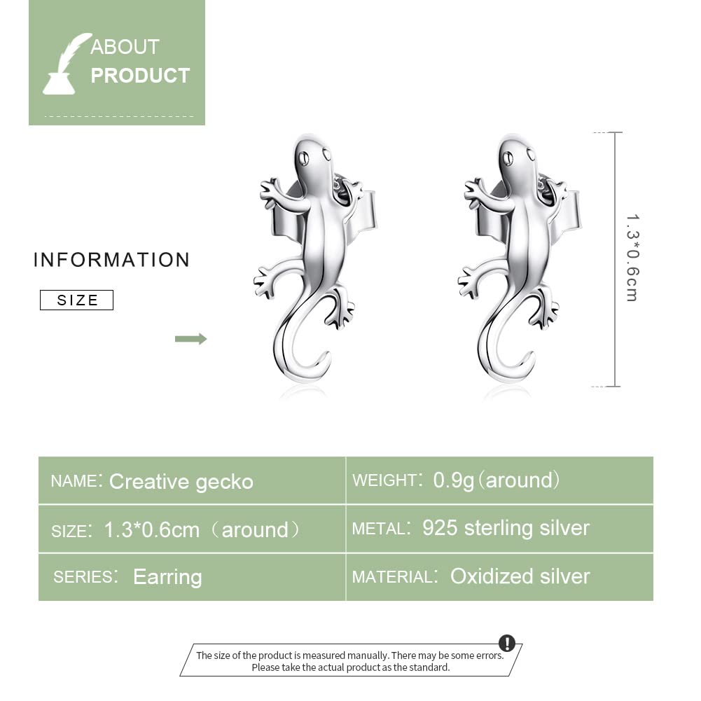 YCTTKDD 925 Sterling Silber Klettern Gecko Eidechse Ohrstecker Persönlichkeit Abend Party Schmuck Ohrring