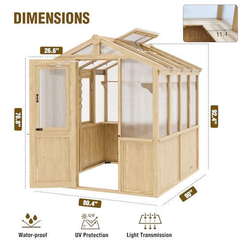 EAGLE-PEAK-67x78x77-ft-Wood-and-Polycarbonate-Walk-in-Greenhouse-Cedar-Hobby-Green-House-with-Roof-Vent-Natural EAGLE PEAK 67x78x77 ft Wood and Polycarbonate Walk in Greenhouse Cedar Hobby Green House with Roof Vent Natural