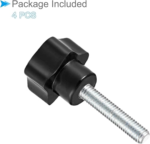 Miniatura 21 de Perillas de sujeción de estrella, rosca macho M6 x 1.969 in, cabeza de 1.260 in, mango de tornillo de pulgar de plástico, perno roscado negro