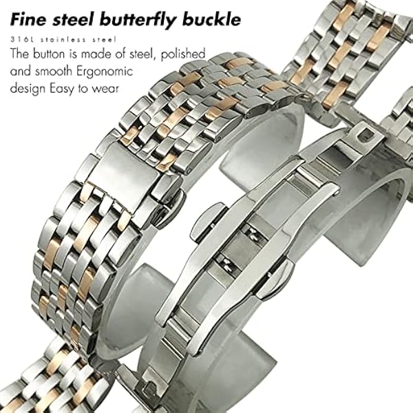 JWTPRO Reemplazo de Banda de Reloj de Acero Inoxidable de 20 mm de 16 mm 19 mm para Omega de Ville PRESTIGIO Orbis Edition Watch Strap Strap Metal Bracelet Glossy (Color : Silver Rose, Size : 16mm)