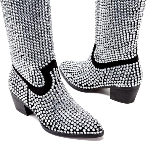 Image of ADAMUMU Womens Wide Calf Cowboy Boots Classic Western-Style Cowboys Boots for Women Pointed Toe Womens Cowgirl Boots with Chunky Heel Non-Slip Sole for Adding Timeless Elegance to Your Wardrobe
