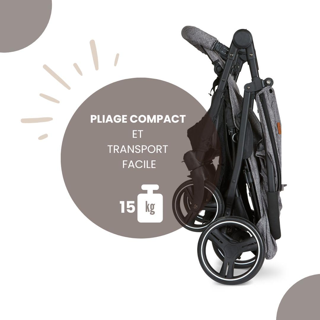 ABC Design Poussette Double Twin Circle – Légère, Maniable, Compacte pour Jumeaux et Frères & Sœurs, Fonction Allongée, Pliage facile, Housse Pluie – Gris Chiné