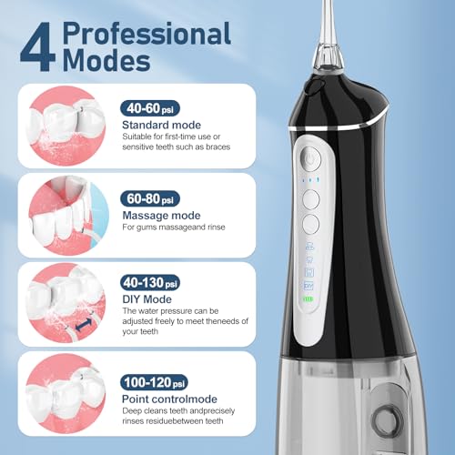 Image of Water Dental flosser for Teeth Cleaning - Rechargeable Cordless Oral Irrigator 4 Modes 6 Tips IPX 7 Waterproof Portable Teeth Cleaner Pick for Home Trave